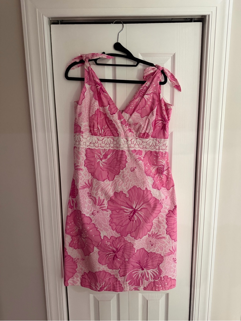 Lilly Pulitzer Pink Floral Tie-Shoulder Chemise with Lace Waist